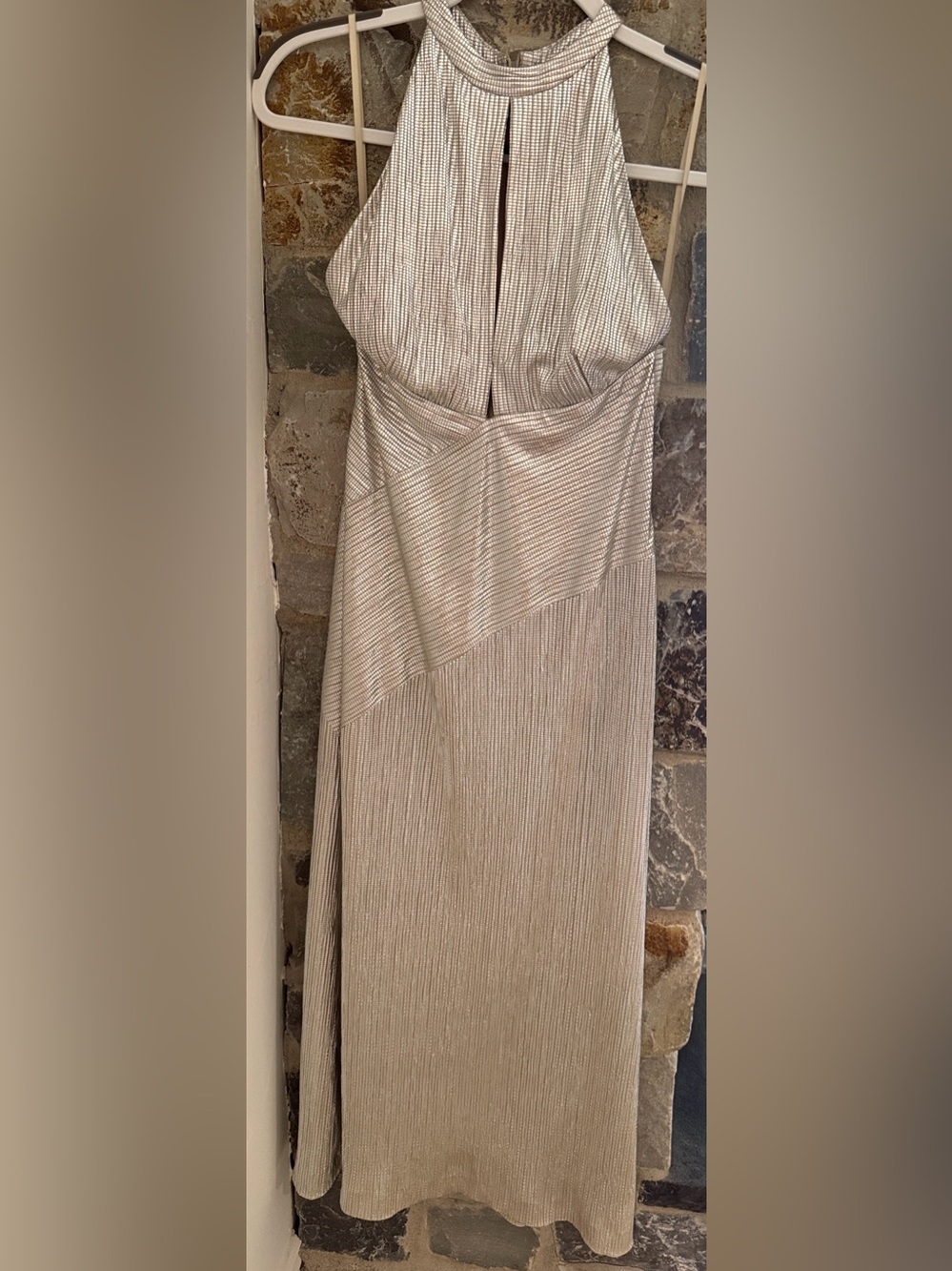 Silver Metallic Halter Maxi Dress